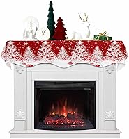 Vista 10 de Bufanda roja de Navidad, decoración de chimenea para sala de estar, copo de nieve de Papá Noel, árbol de Navidad, chimenea, mantel de invierno, Rojo