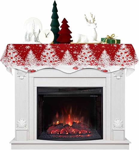 Miniatura 10 de Bufanda roja de Navidad, decoración de chimenea para sala de estar, copo de nieve de Papá Noel, árbol de Navidad, chimenea, mantel de invierno