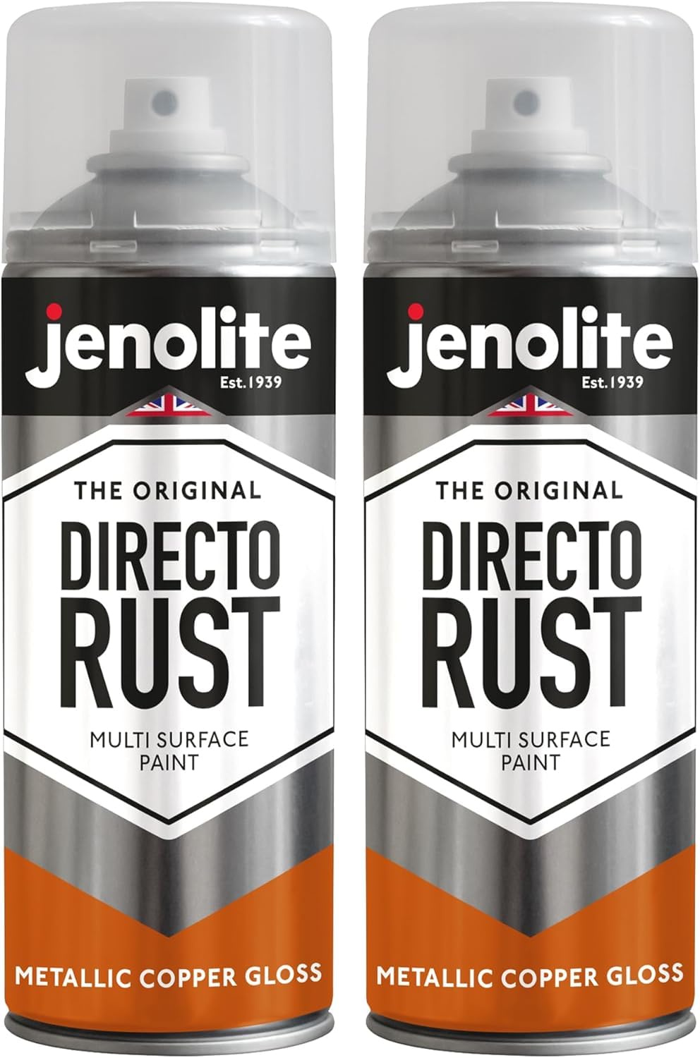 Jenolite Copper Directorust Metallic Gloss Spray Paint | | 2X400ml | Multi-Surface Spray Paint For Metal, Wood, Plastic | All-In-Oneprimer, Undercoat And Topcoat | Interior & Exterior