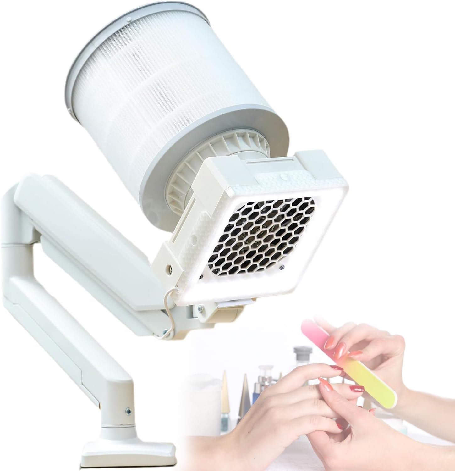 Professional Nail Dust Extractor, Nail Vacuum Dust Collector, with 360° Rotating Arm, LED Light, Universal Table Mount, for Nails Drilling Polishing Salon