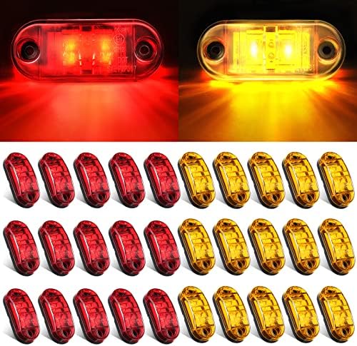 Datanly 30 Pcs 2.5 Inch 2 Diode Trailer Marker Lights Waterproof LED Trailer Side Marker Light Oval Trailer Running Lights for Truck RV Exterior Marker