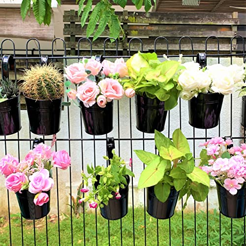 Lalagreen Small Hanging Planters - 10 Pack, 4 Inch Black Metal Bucket Small Flower Pots For Outdoor Outside, Balcony Railing Hanging, Cute Garden Decor Rail Wall Farmhouse Rustic Deck Porch Succulent #TOP6