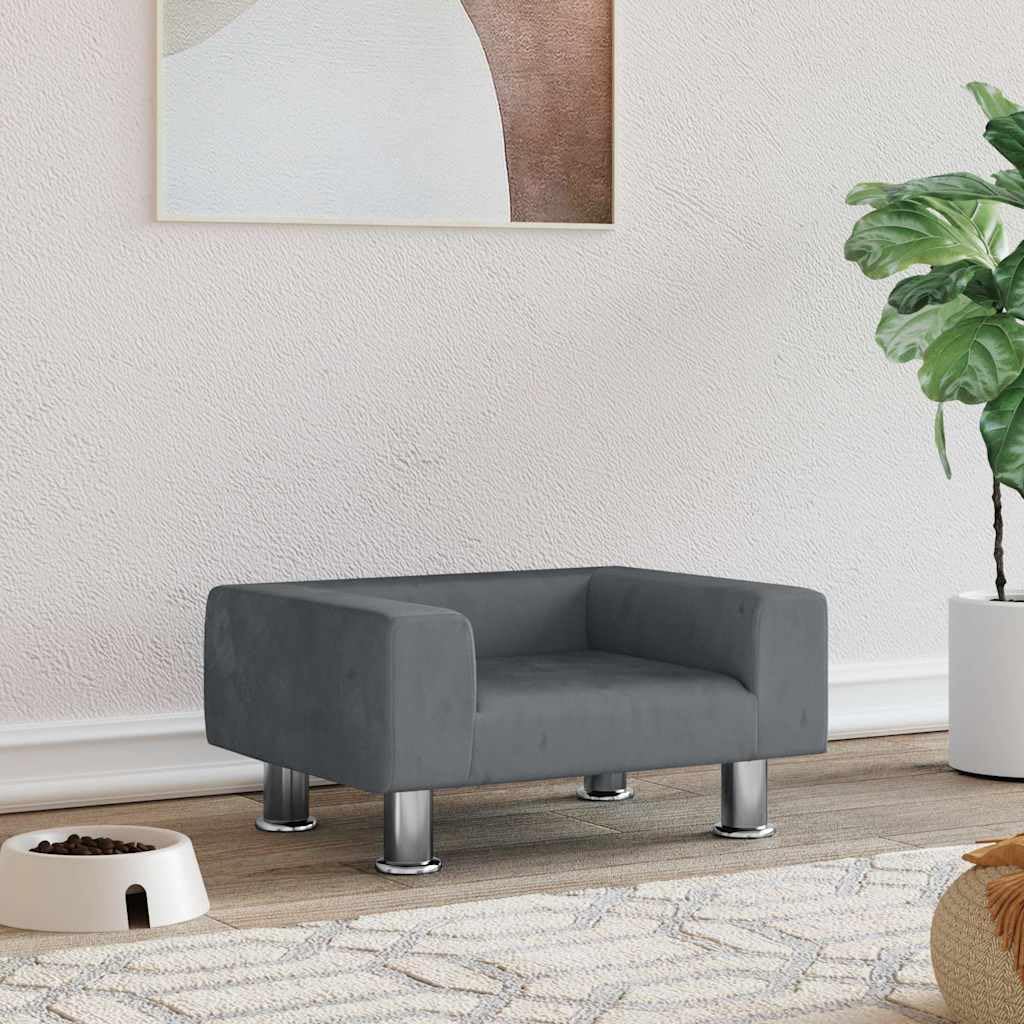 Hundebett Dunkelgrau 50x40x26,5 cm Samt Kiefernholz Sofa für kleine Hunde Modernes Design Robuste Stahlbeine Kuscheliges Kissen für Wohn- und Schlafzimmer