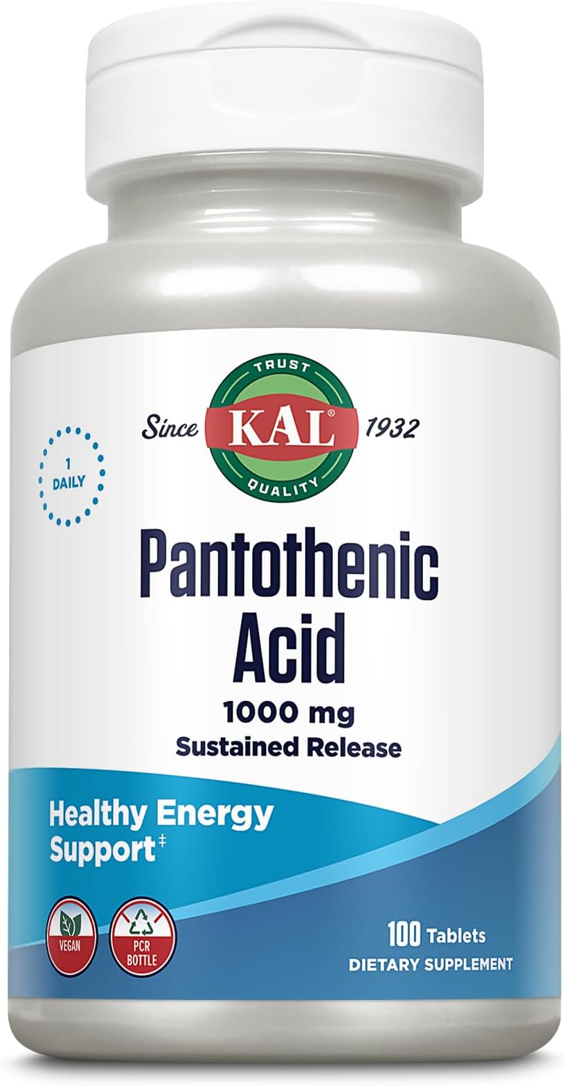 Pantothenic Acid 1000mg Supplement for Men & Women - Vitamin B5 1000 mg, Supports Cellular Energy Metabolism, Nerve Function, Sustained Release, Vegan - 100 Tablets