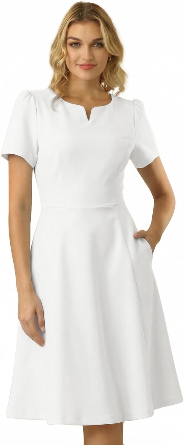 Women's Church Funeral Dresses Business Casual Summer Dress with Pockets