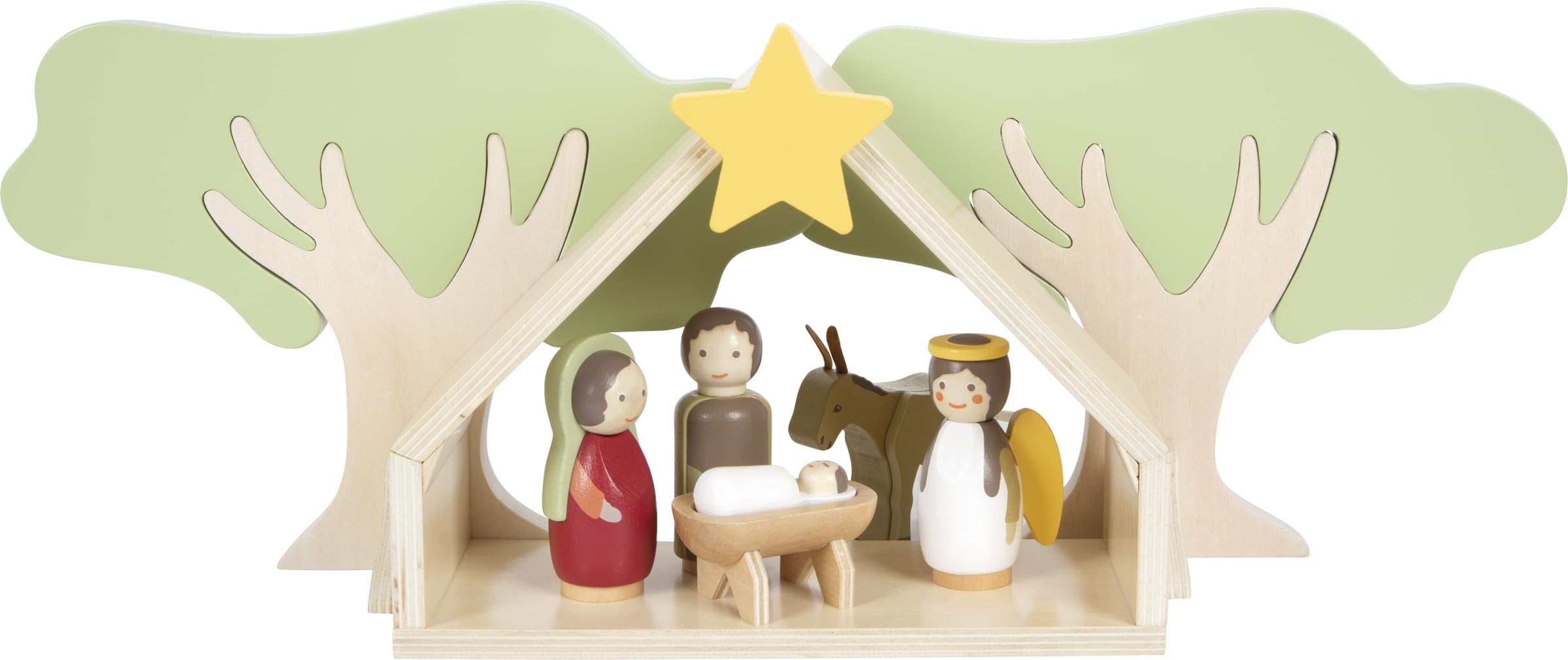 small foot Weihnachtskrippe aus Holz, 18-teiliges Spielset für Kinder, kindgerechte Weihnachtsdekoration mit Figuren und Tieren, 12356