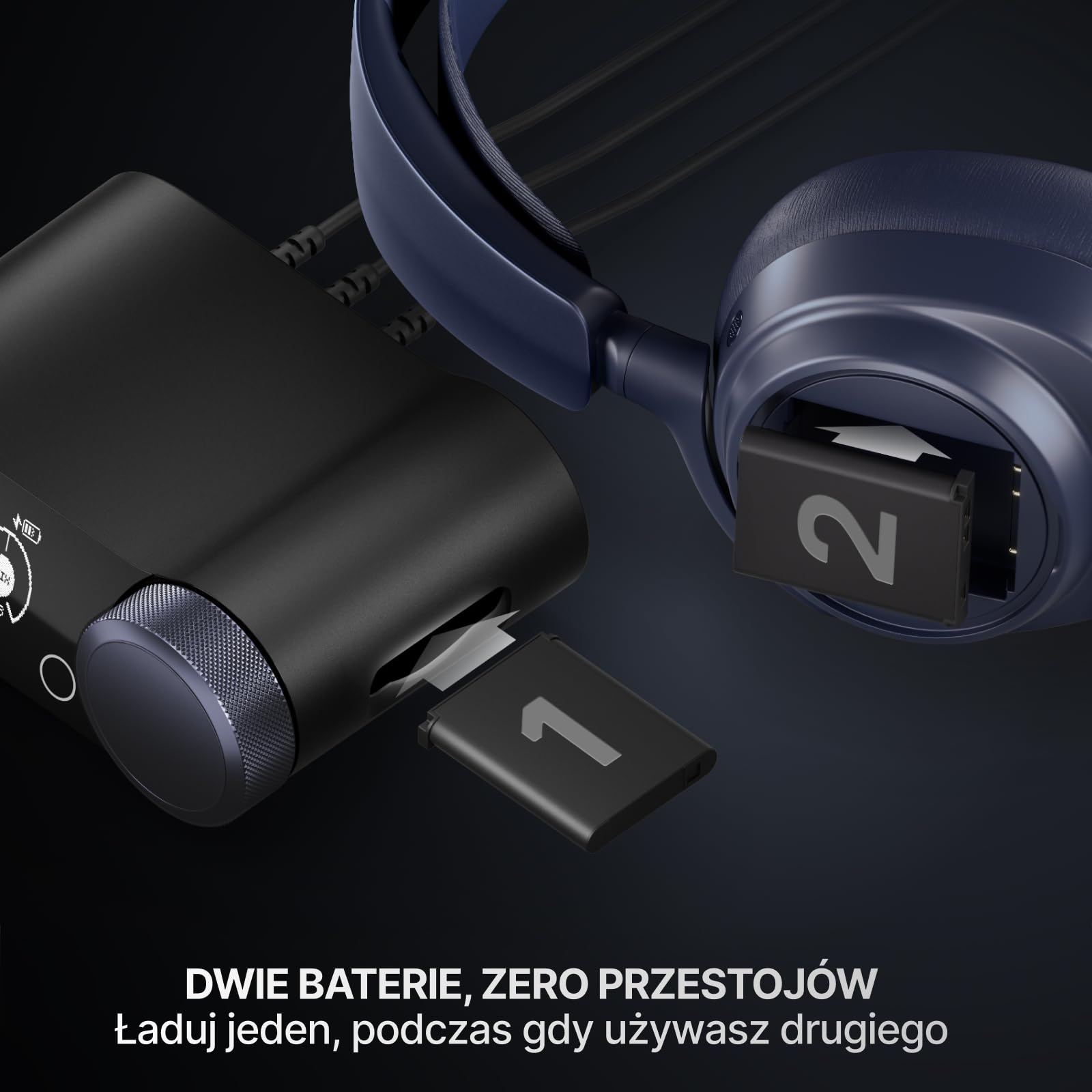 SteelSeries Arctis Nova Pro Omni – Bezprzewodowy dźwięk Hi‑Res, 96kHz/24bit, ANC, mikrofon ClearCast Pro, redukcja szumów AI, aplikacja mobilna, Mix 2,4GHz + BT, OmniPlay PC+PS5+Xbox – Midnight Blue