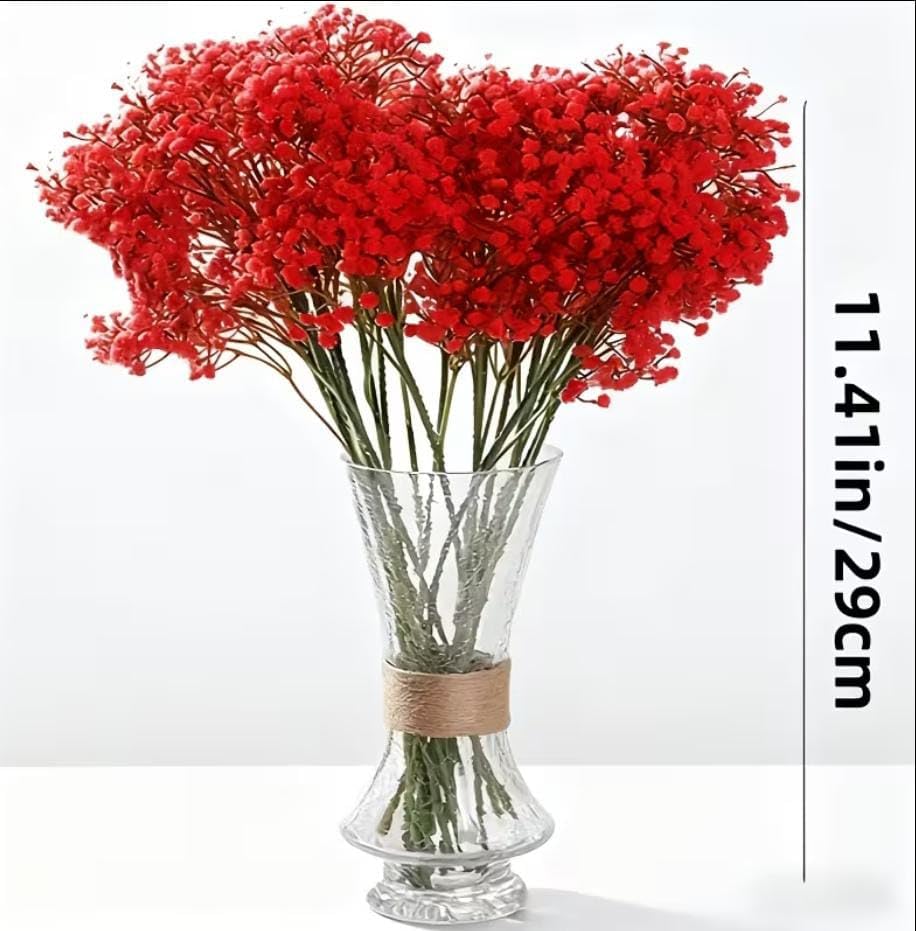 Image of VRB Dec 20 Pcs Artificial Baby's Breath Flower Bunch,Gypsophila Bouquets Flower Sticks for Vase,Flowers for Vases, Decoration Items for Living Room,Home Decor,Chritmas (20 Pcs - Red Gypsophila)