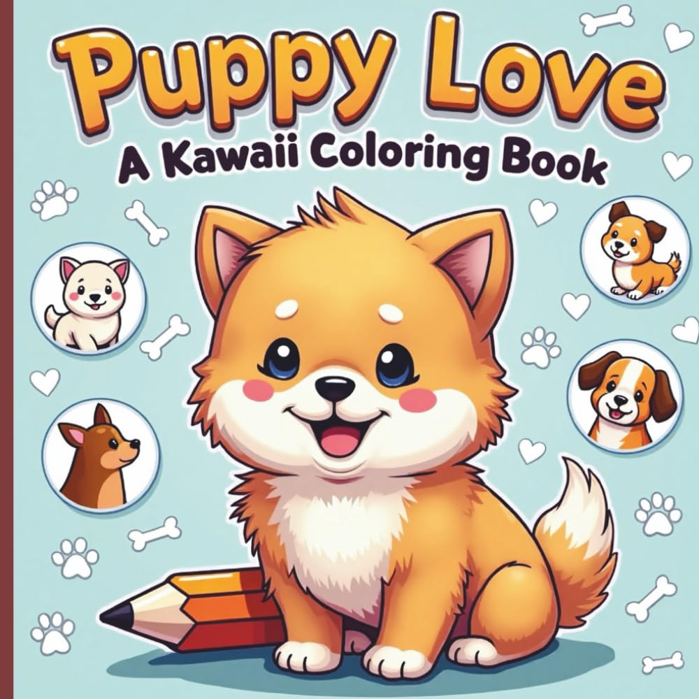 Puppy Love: A Kawaii Coloring Book: A Kawaii Coloring Book with 46 Adorable & Easy Scenes