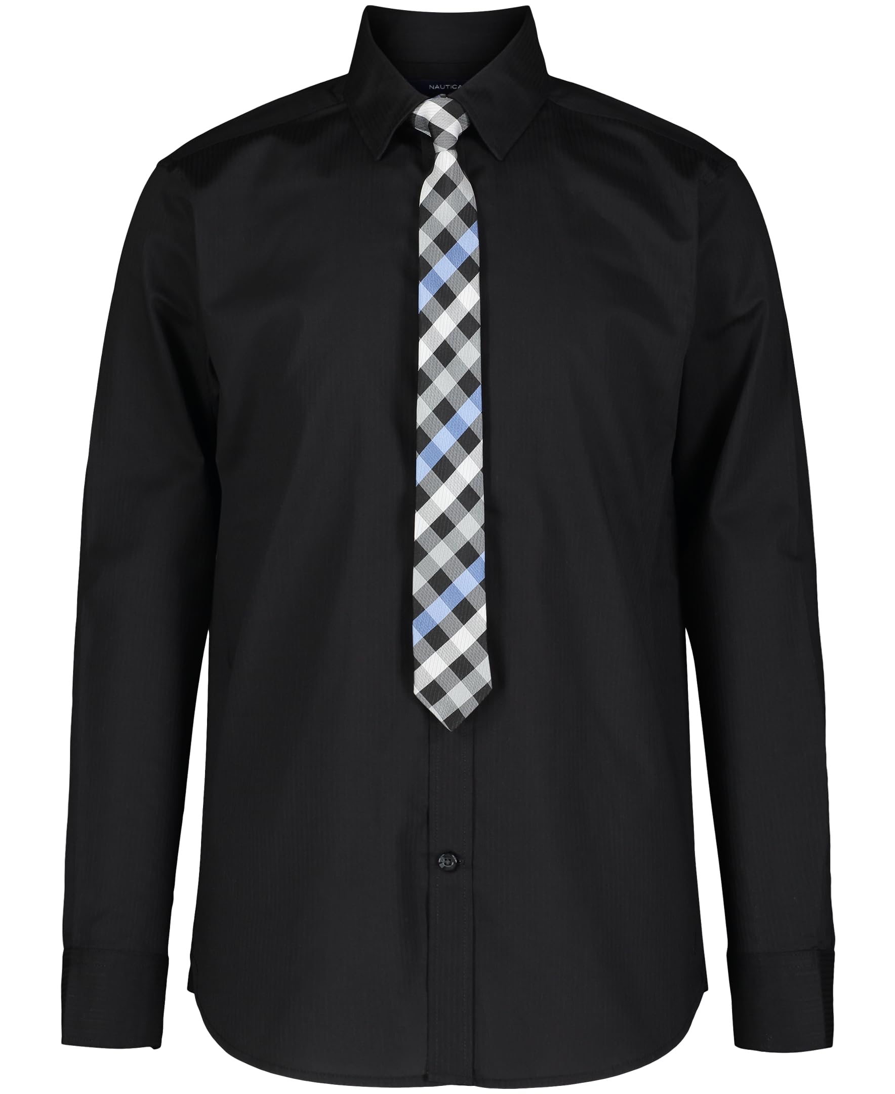 Nautica Boys' Long Sleeve Button-Down Collared Dress Shirt with Tie