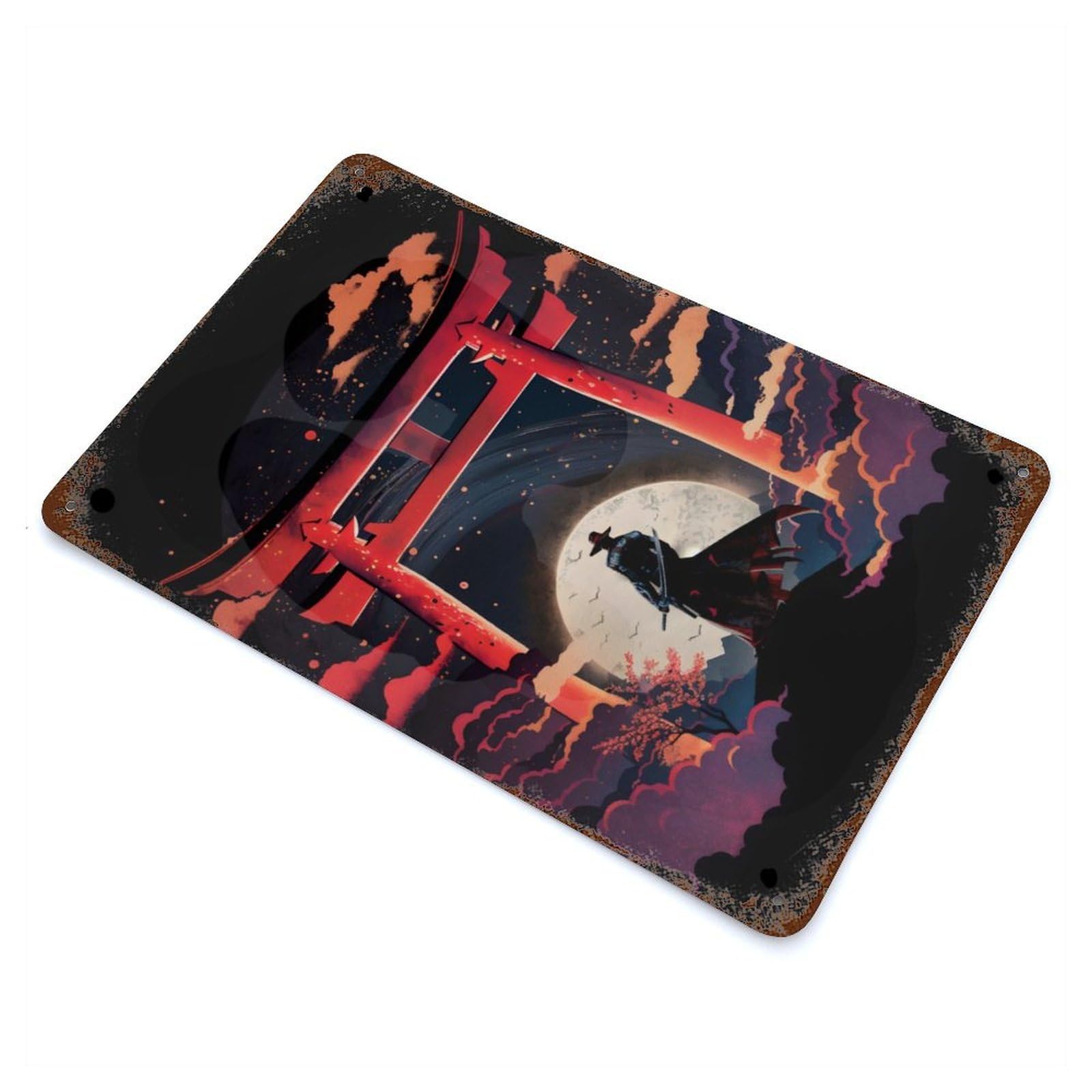 Torii Gate Moonlight Rust Effect Tin Sign 11.8"x7.9", Ideal for Cafe, Home Bar And Lounge Decor
