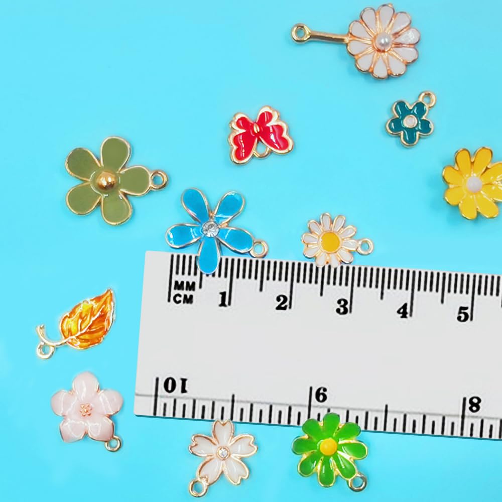 140-Piece Floral Jewelry Making Kit - Gold Enamel Charms Pendants with 80m Elastic Cord for DIY Bracelets, Necklaces, Earrings - Spring Flower, Daisy, Butterfly, Rose, Cactus Charms - Gift for Women 9