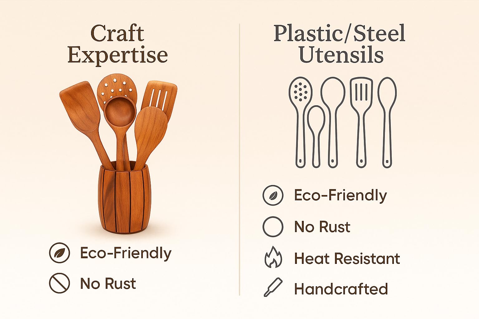 Craftize Mstore Wooden Cooking Spoon Set – 7-Piece Kitchen Utensil Pack with Holder, Includes Frying Spoon, Soup Ladle, Spatula, Rice & Curry Spoons – Durable Natural Wood Cooking Tools 2