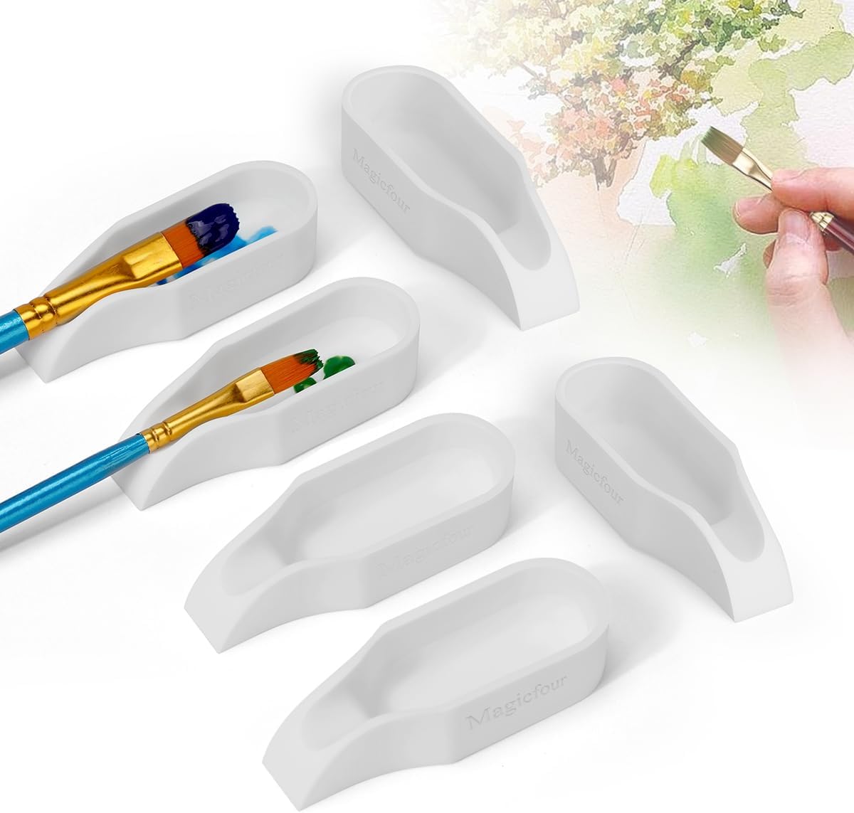 Magicfour Silicone Paint Brush Rest Holder for Watercolor Oil Acrylic Painting Brush, 3 Pcs Artist Brush Holder Caddy Organizer Solution for Painting Accessories- Space Saving Design