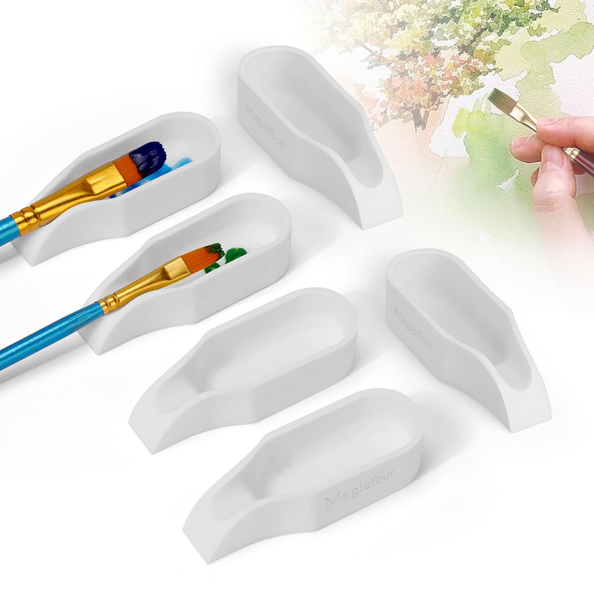 Magicfour Silicone Paint Brush Rest Holder for Watercolor Oil Acrylic Painting Brush, 6 Pcs Artist Brush Holder Caddy Organizer Solution for Painting Accessories- Space Saving Design