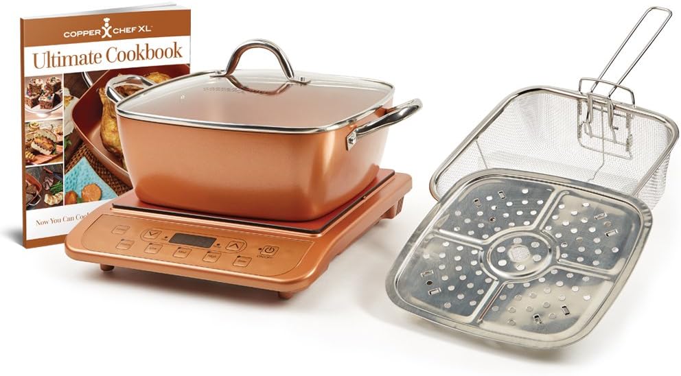 Copper Chef pc Cooktop, 5 Piece Set, Casserole 5pc Set with Copper Induction Cooker