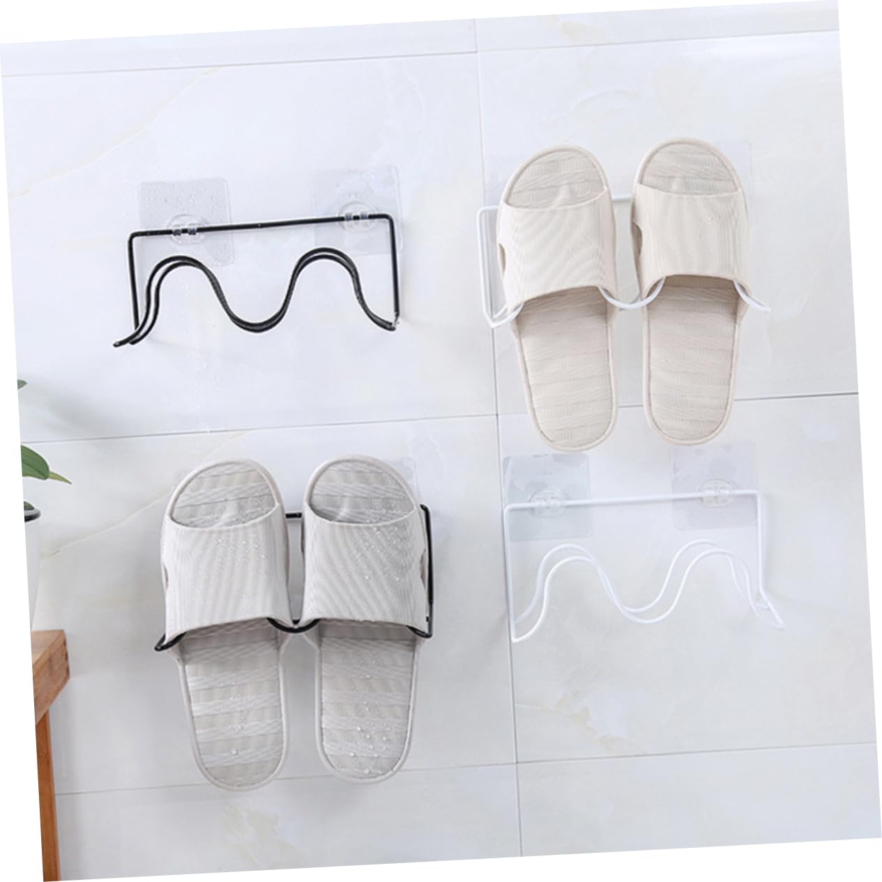 Healifty Double Layer Wall Mount Shoe Rack White Slippers Shelf Organizer for Smooth Surfaces Space Saving Design Easy Installation with Self Adhesive Hooks Heavy Duty Storage