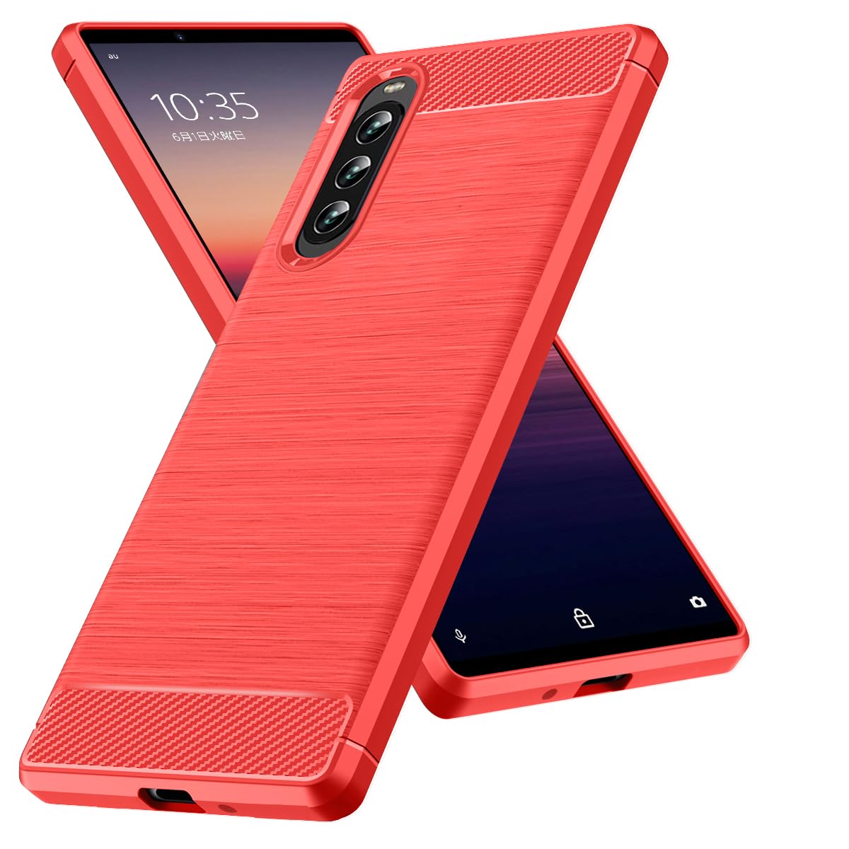 HAYNJWSLB ケース 対応 Xperia 10 IV 用の ケース 耐衝撃 TPU 薄型 軽量 対応 ソフト エクスペリア10 IV SO-52C SOG07 用のカバー カーボン風 デザイン ワイヤレス充電 角保護強化 柔らかい 耐久 指紋防止 黄変防止 滑り止め 人気 保護カバー レッド JP4-39