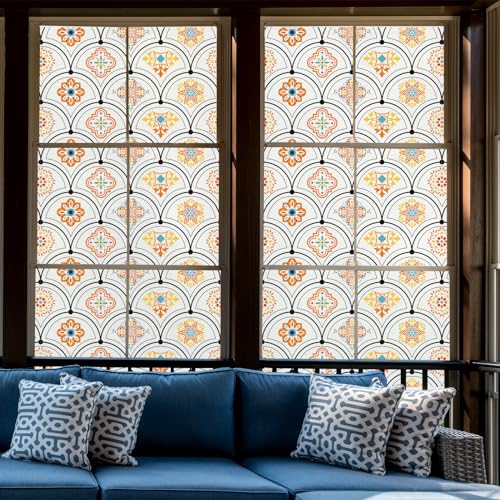 Day & Night Privacy Window Film - Decorative Stained Glass for Soft Light & Sun Blocking (C529, 17.7 x 78.7)