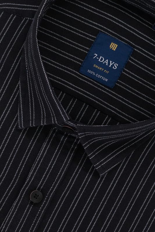 Image of 7-DAYS Men's Premium Striped Shirt - 100% Cotton, Tailored Fit (Between Slim & Regular), Full Sleeve, with Pocket - Smart Office & Casual Look