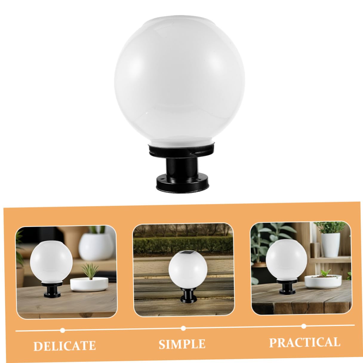 Lampione Solare a Led a Globo Con Base in Acciaio Inox, Lampada a Globo Montata Su Palo Per Esterni, Luce Solare a Colonna Per Giardino, Recinzione e Patio, Rilevatore Crepuscolare, 20 Cm