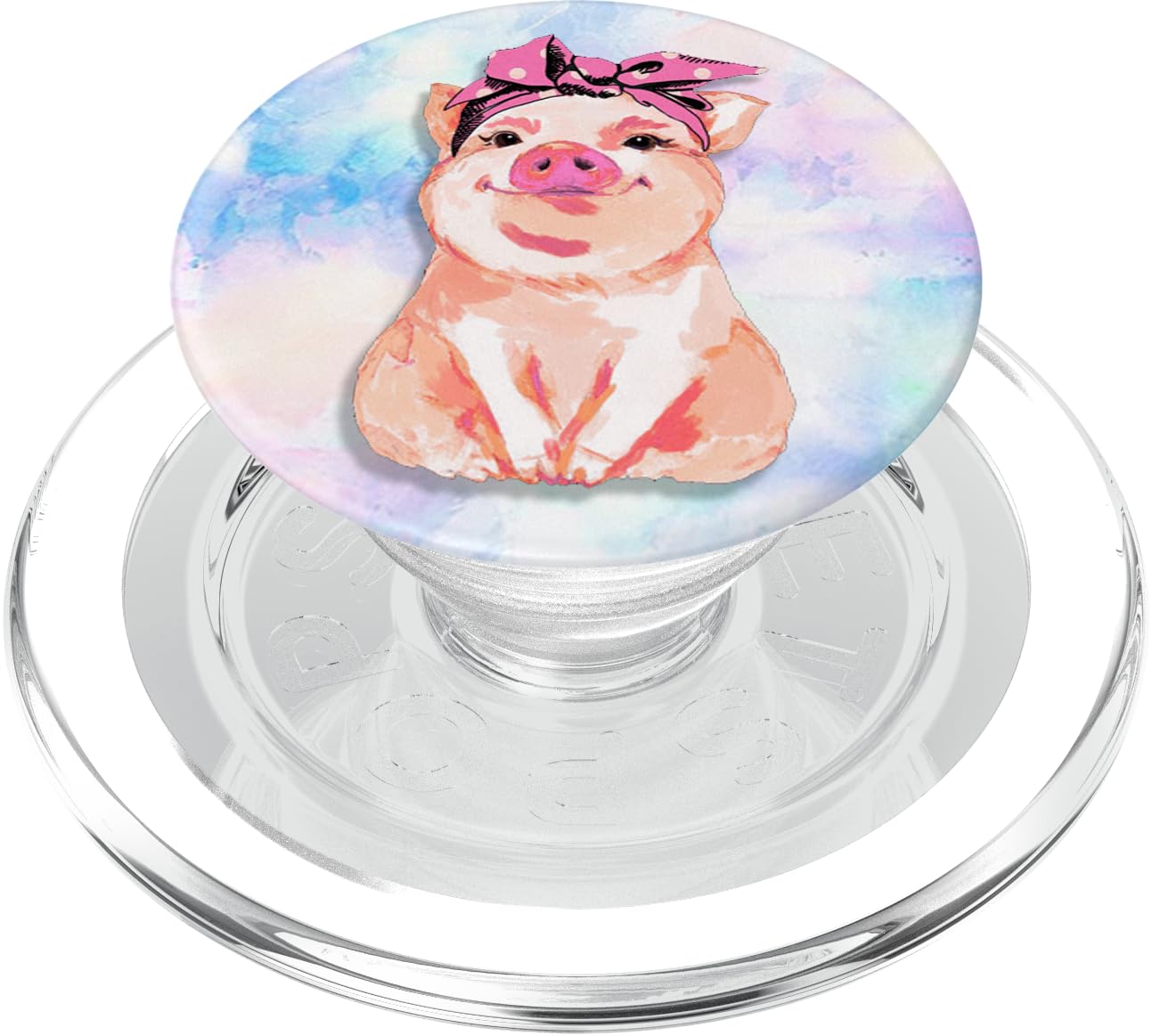 Cute Pig Face with Bandana Design on Watercolor Background PopSockets PopGrip for MagSafe