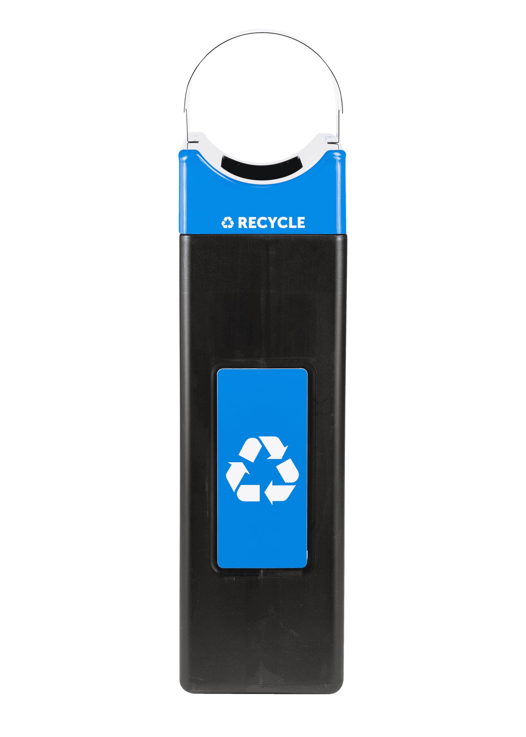 Avante™ Series Made in The USA, Black Recycling Container, 30-Gallon Narrow, Blue Recycling Panel, Blue Lid, Black Canopy, Liner Included