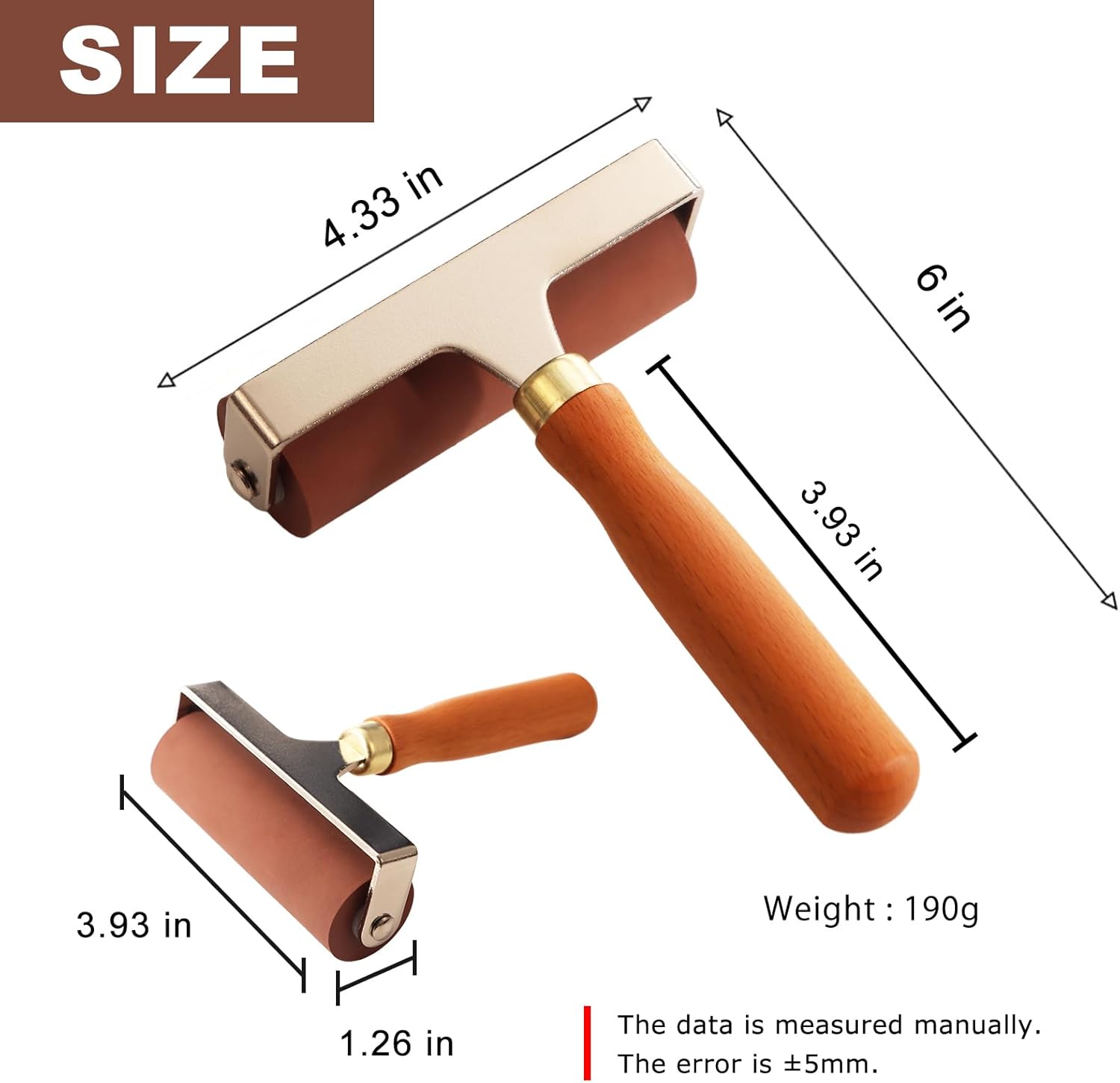 HXBYX Brayer Floor Roller Vinyl Roller Rubber Roller Glue Laminate Roller,Anti Skid Tape Construction Tools for Boat Flooring Install,Boat Decking Marine Carpet Press,4.3"×6", Brown.