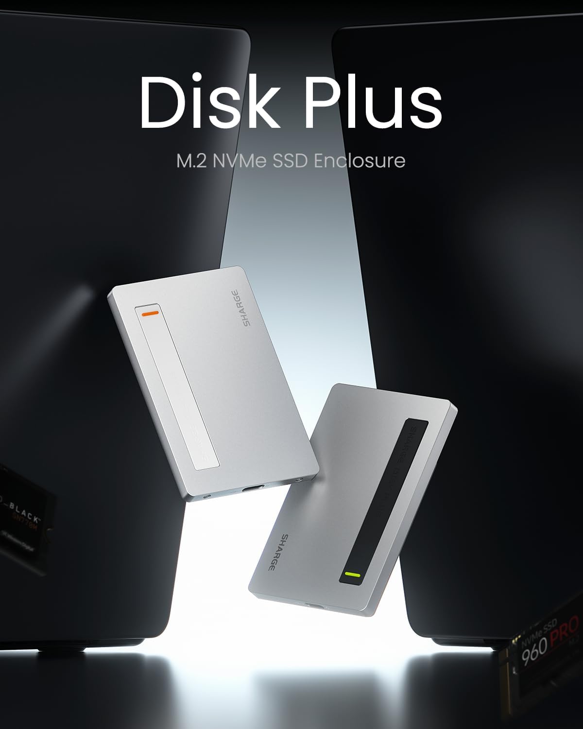 Disk Plus SSD Enclosure 10Gbps M.2 NVMe USB C 3.2 Gen2, 0.24" Ultra Slim Aluminum Enclosure with Built-in Cable Support 2230/2242/2280 M Key SSDs for MacBook Pro, Steam Deck (SSD not Included)