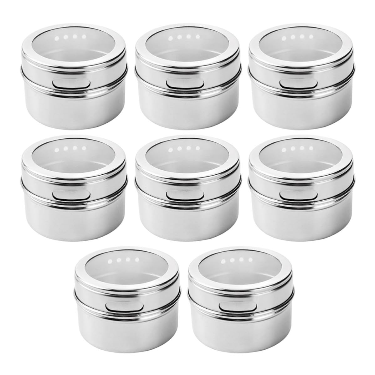 Boîte à Épices Argenté avec Couvercle Transparent en Acier Inoxydable Magnétique et Double Tamis, Lot de 8 Pièces avec Rangement Suspendu Pratique Cuisine