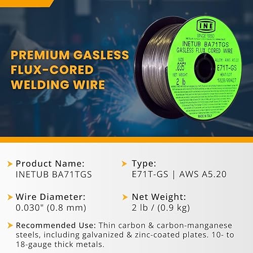 Miniatura 3 de INETUB BA71TGS - Alambre de soldadura con núcleo de flujo sin gas de acero al carbono de 0.035 pulgadas en carrete de 2 libras
