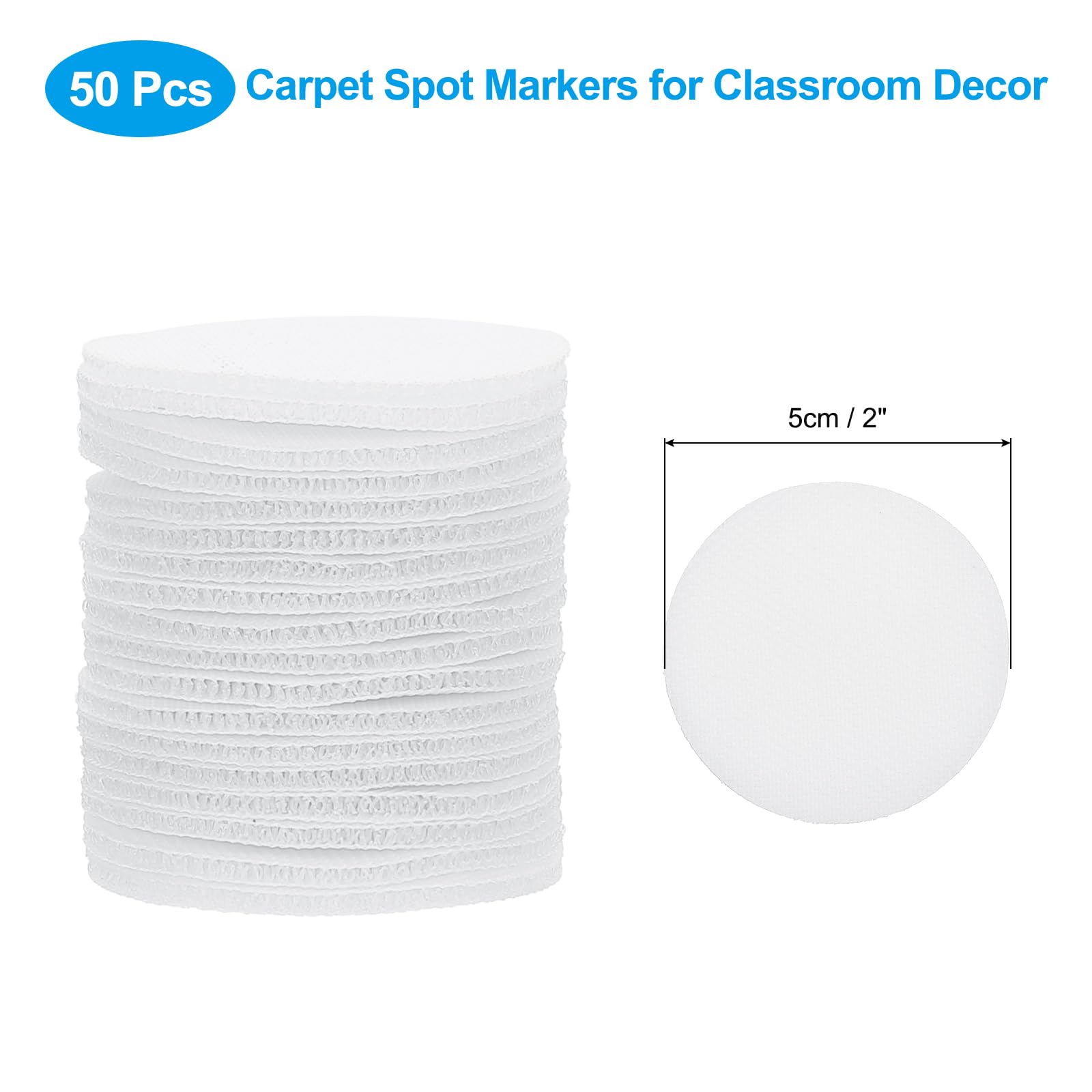 PATIKIL 2" Carpet Spot Markers, 50Pcs Circle Dot Markers Hook and Loop Carpet Spots for Decoration Elementary Preschool Teacher White - Image 2