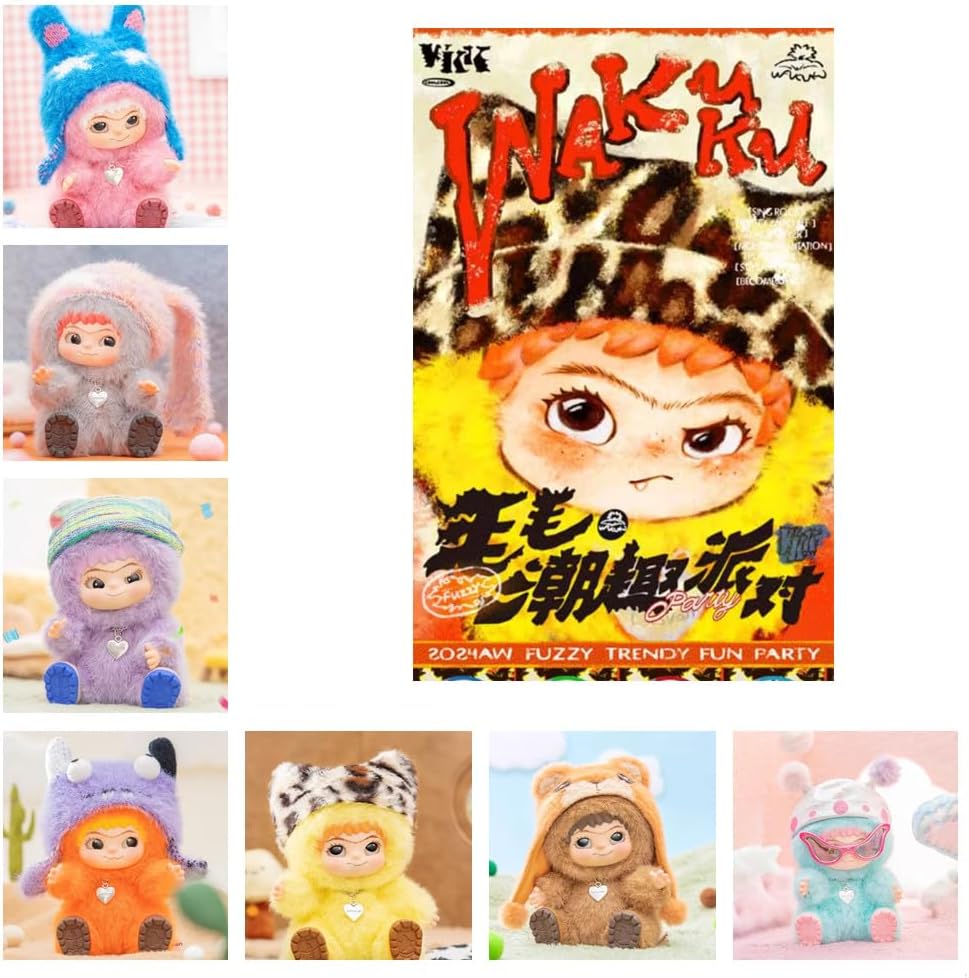 Genuine wakuku Fuzzy Trendy Fun Party Series Blind Box Cute wakuku Action Figure Mystery Box Plush Doll Bag Keychain Pendant (1 Pack)