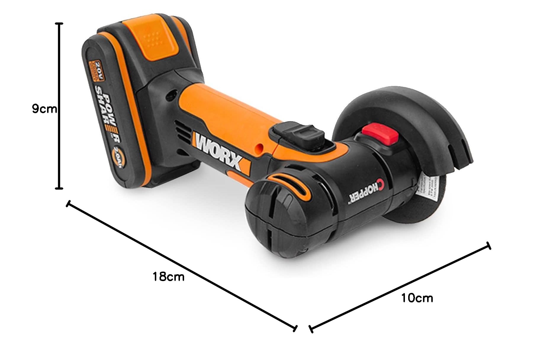 Smerigliatrice Angolare Professionale, 18V (20V MAX) WORX Mini Smerigliatrice Angolare 76mm 19500RPM, 1 Batteria da 2Ah, 3 Dischi da Taglio, 1 Disco Abrasivo, 1 Coperchio Protettivo, WX801