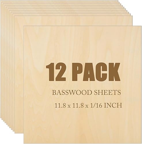 Paquete de 12 hojas de madera de tilo de 116 hojas de madera contrachapada de 11.8 x 11.8 pulgadas, hojas de madera Cricut para Cricut Maker, corte