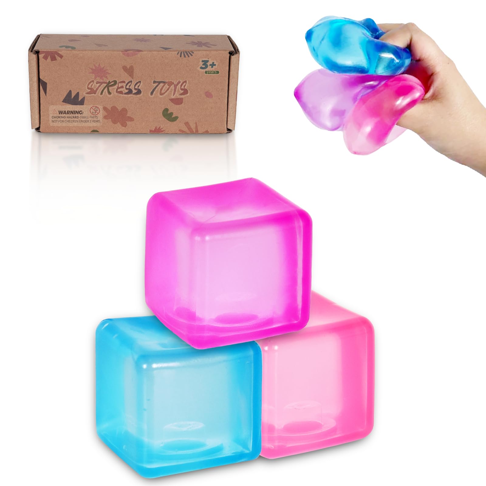 Graphinza Squishy Cubes Squeeze Toys, 1.96" Squishy Cubes Squeeze Toys, Ice Cube Fidget Toy, Sensory Fidget Toys