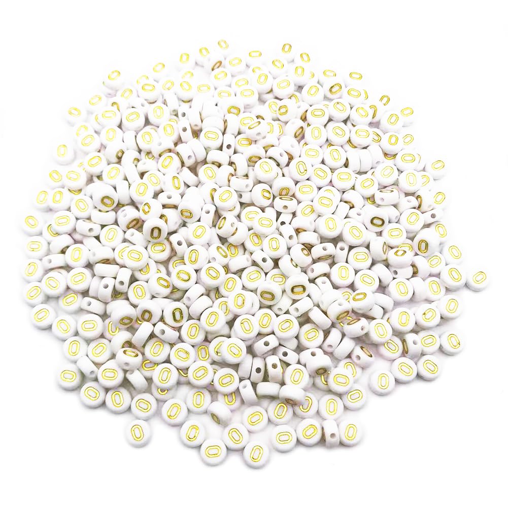 Xnordcaper 500PCS 4x7mm Acrylic Letter Beads O for Friendship Bracelets Jewelry Making, White Flat Round Acrylic with Golden Alphabet Beads for DIY Crafts Bracelets Necklaces Key Chains Phone Lanyard — image 1