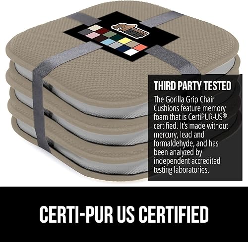 Miniatura 7 de Gorilla Grip - Cojines de espuma viscoelástica para silla, de microfibra, se mantienen en su lugar, juego de 4, 16 x 16 pulgadas, beige