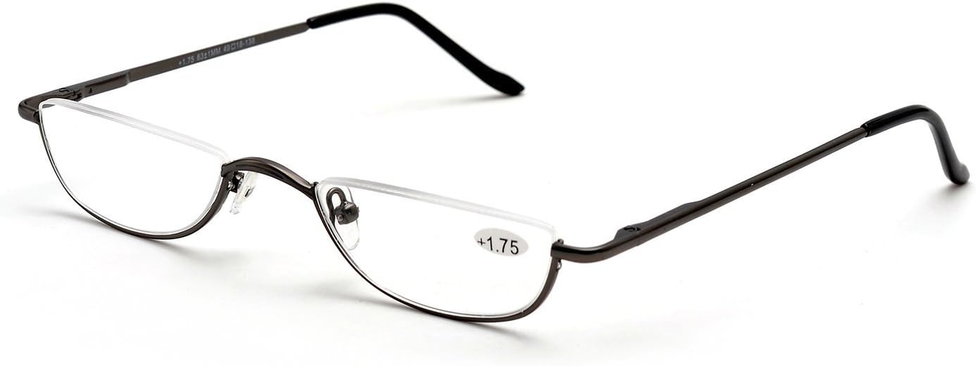 InlefenReading Glasses Spring Hinges Unisex Half Moon Half Frame Slim Reading Glasses Vintage Metal Semi Rimless Eyewea 1.0 1.5 2.0 2.5 3.0 3.5 4.0
