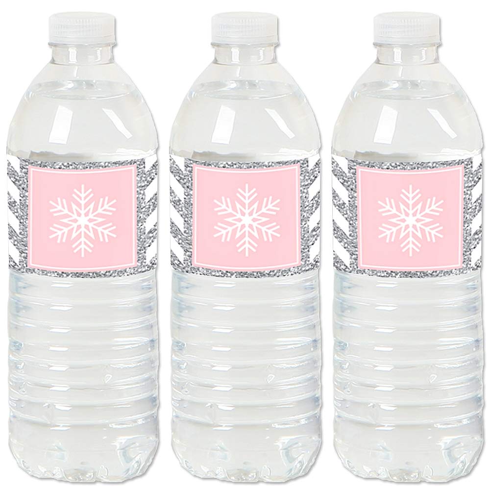 Pink Winter Wonderland - Holiday Snowflake Birthday Party and Baby Shower Water Bottle Sticker Labels - Set of 20