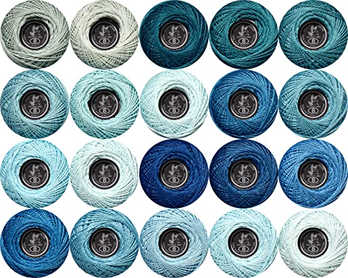 Image of Soft 20 Colors Classic Crochet Thread 20 Pack,100% Cotton (Delft Blue-828-927)