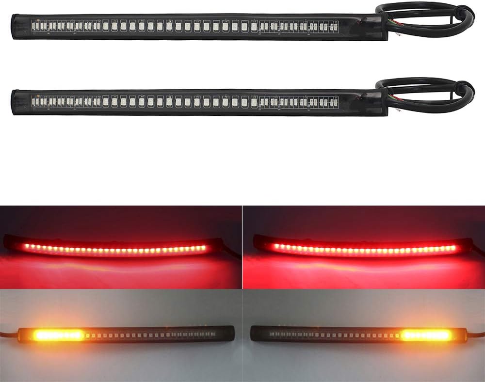 Waterproof Motorcycle LED Light Strip Tail Brake Stop Turn Signal Lights for Motorbike Scooter Off Road Red/Yellow