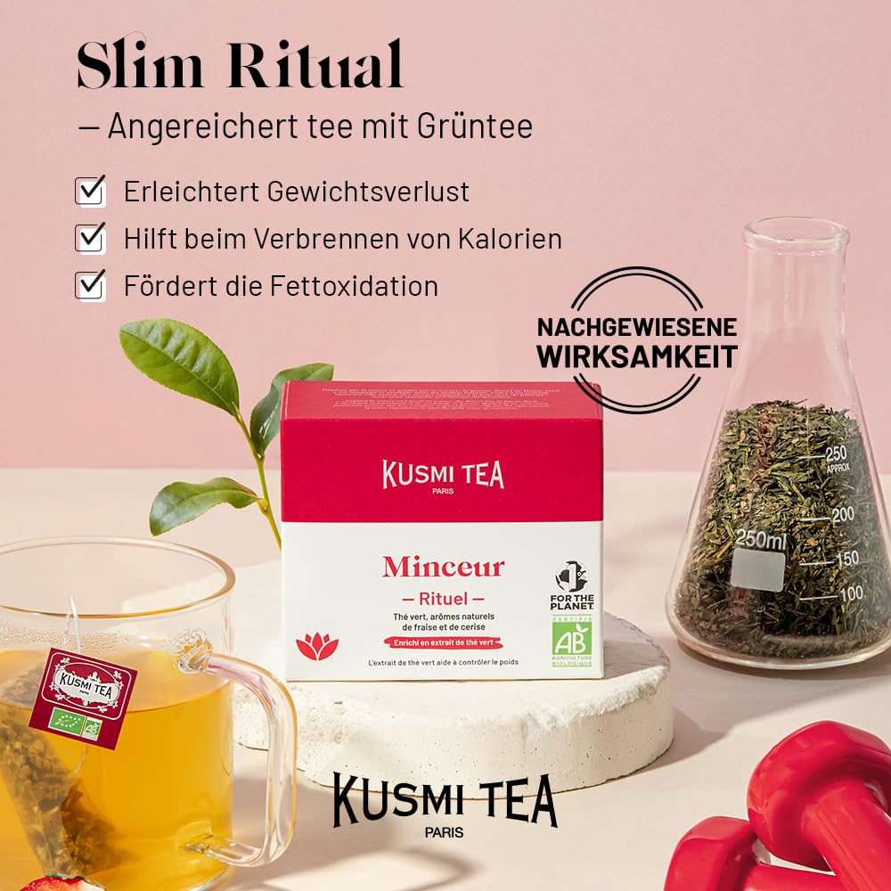 Kusmi Tea - Slim Ritual - Schlankheitstee - Angereichert mit Grüntee-Extrakt - Erleichtert die Gewichtsabnahme - Erdbeere und Kirsche - Loser Tee - 100 g Metalldose für etwa 50 Tassen