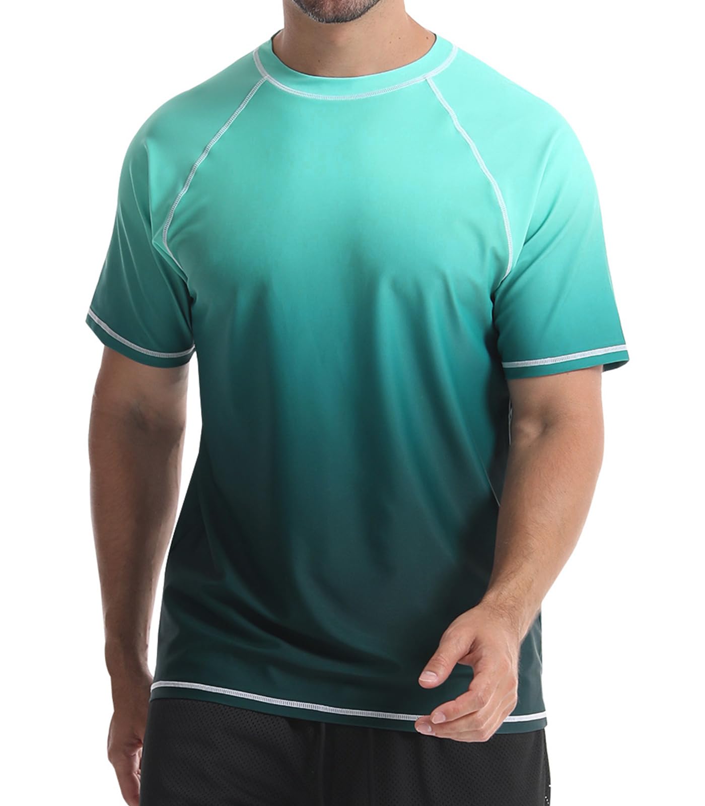 Camiseta de Hombre Camisa de Natación de Manga Corta Protección Solar UPF 50+ Rushguard de Secado Rápido Transpirable Surf Verano