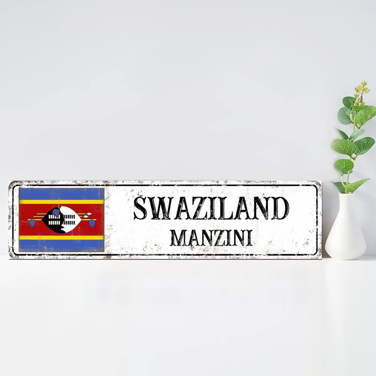 Madcolitote Rustic Swaziland Wood Signs Swaziland Flag Street Custom Signs Outdoor Metal Vintage Country Patriotic Decor Wood Plaque Country Souvenir Wall Art Wall Decor 6x24in