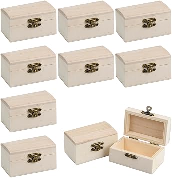 10 PCS Mini Wooden Treasure Chest, Unfinished Wooden Treasure Boxes with lid and Metal Locking Clasp for DIY Projects, Home Decor, Storage of small accessories, 9 5.5 5cm