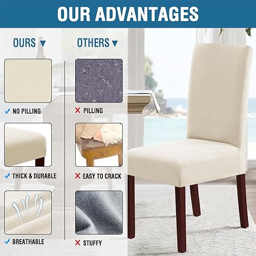 Miniatura 6 de H.VERSAILTEX Juego de 4 fundas 100% impermeables para sillas de comedor, fundas elásticas para sillas de comedor, fundas protectoras para sillas de