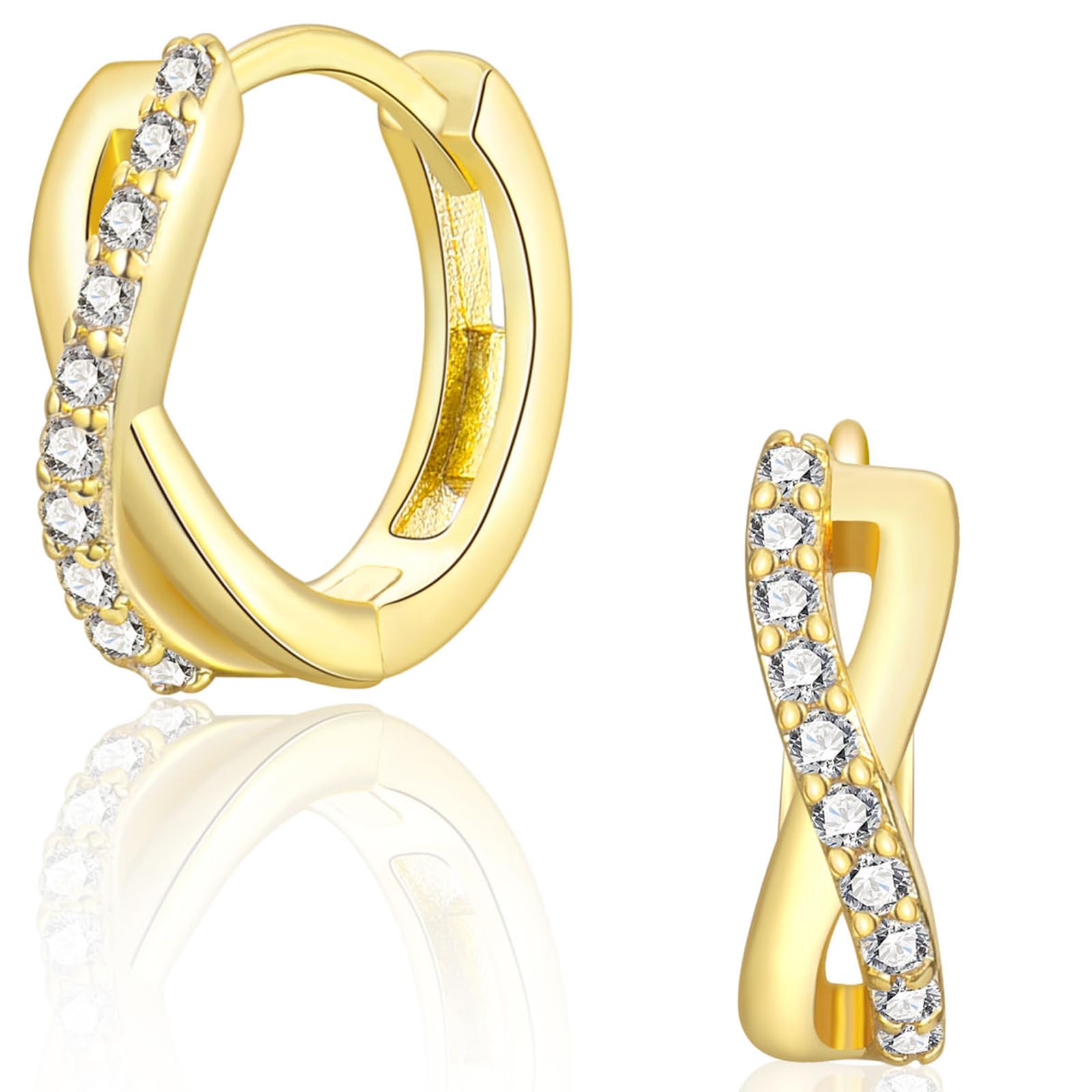 CERSLIMO Ohrringe Unendlichkeitszeichen Silber Gold, Infinity Creolen Silber 925 Vergoldet 12mm AAA Zirkonia Unendlich Silberohrringe Schmuck Unendlichkeit Geschenke