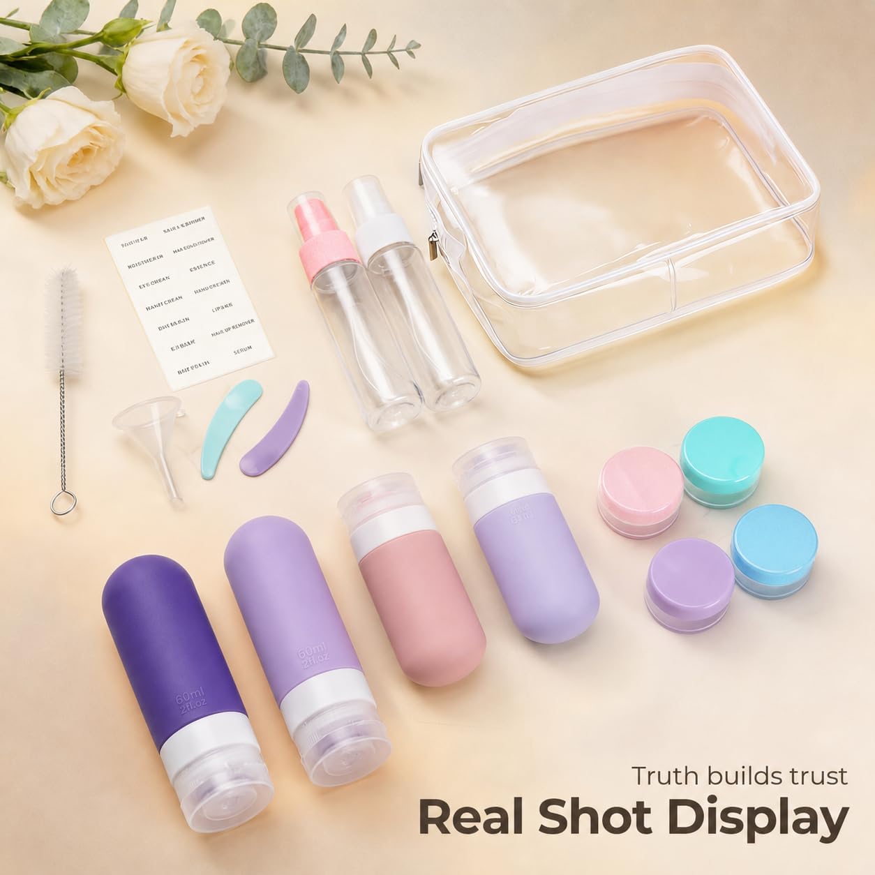 17 Pack Travel Bottles for Toiletries, TSA Approved Leak Proof Silicone Travel Containers for Toiletries with Indigo+Violet+Pink+Lavender