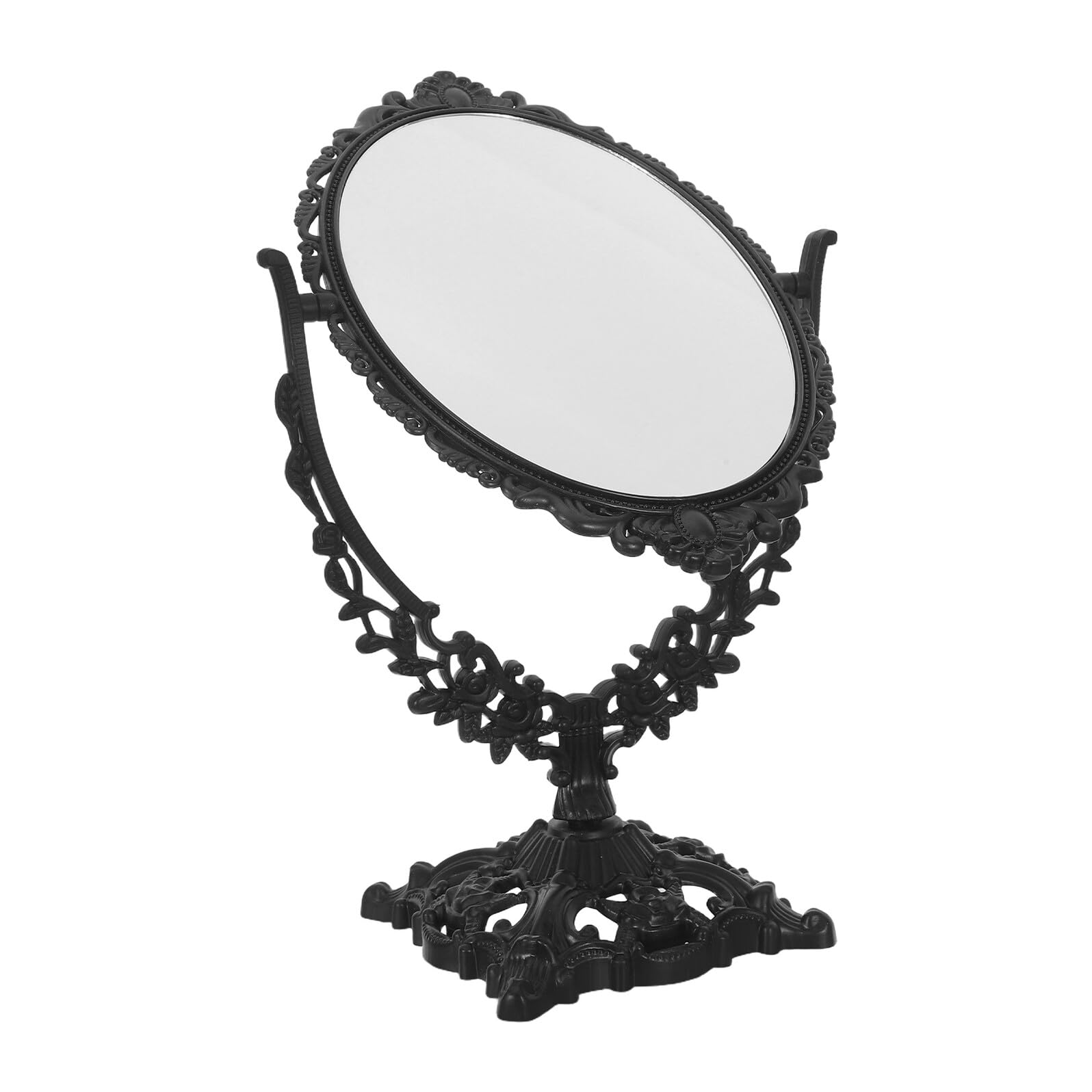 Espejo de maquillaje doble cara con soporte giratorio 360° para un reflejo perfecto